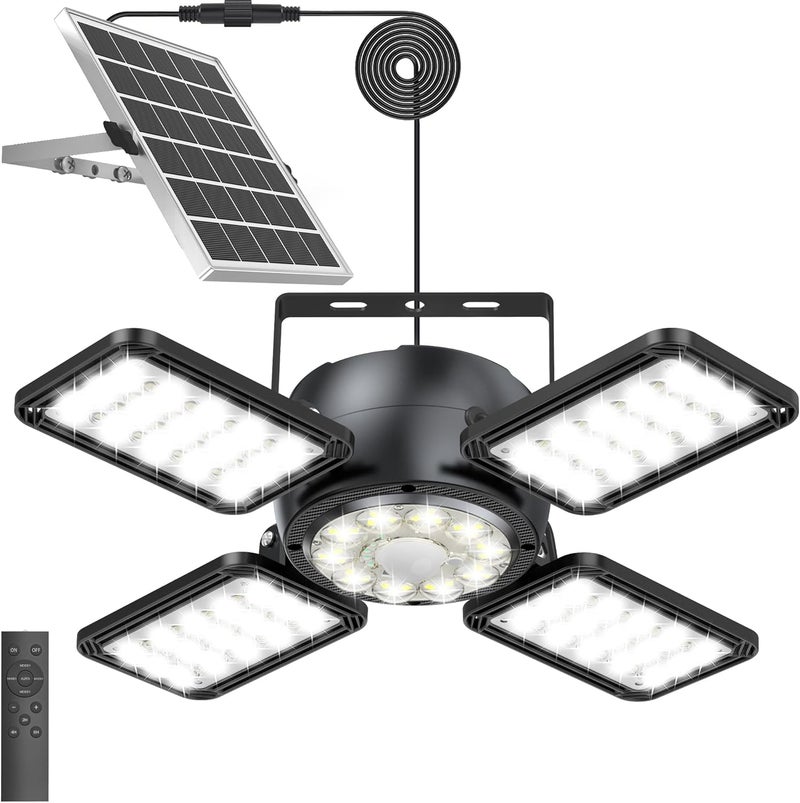INXPHY Solar Shed Light Outdoor Indoor, Upgrade 6500K 1200Lumen 174 LEDs Motion Sensor Pendant Light, 120°Adjustable 4+1 Solar Powered Lights Camping Plants Garage Waterproof Remote & Timer - Image 1
